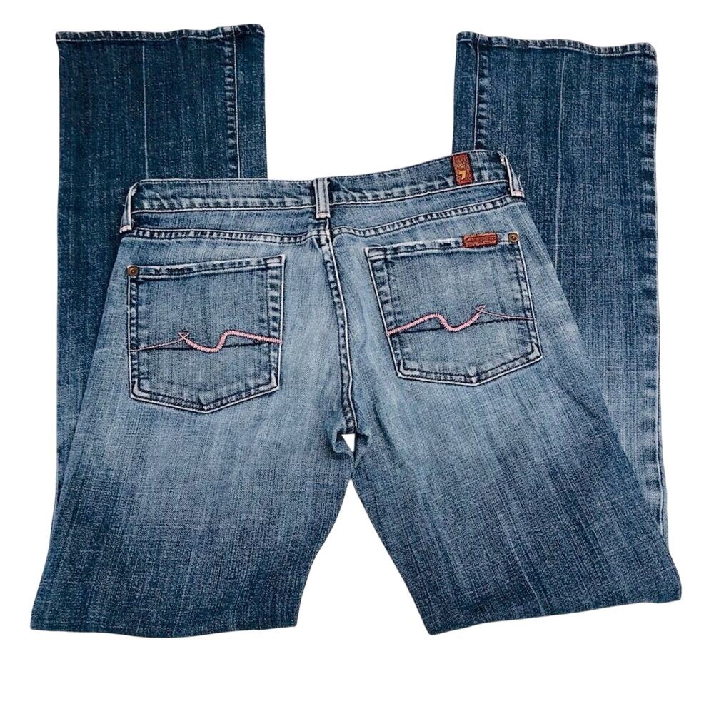 7 For All Mankind Pink Stitch Original Bootcut Jeans Premium Denim Mid Rise 27 - Picture 5 of 16